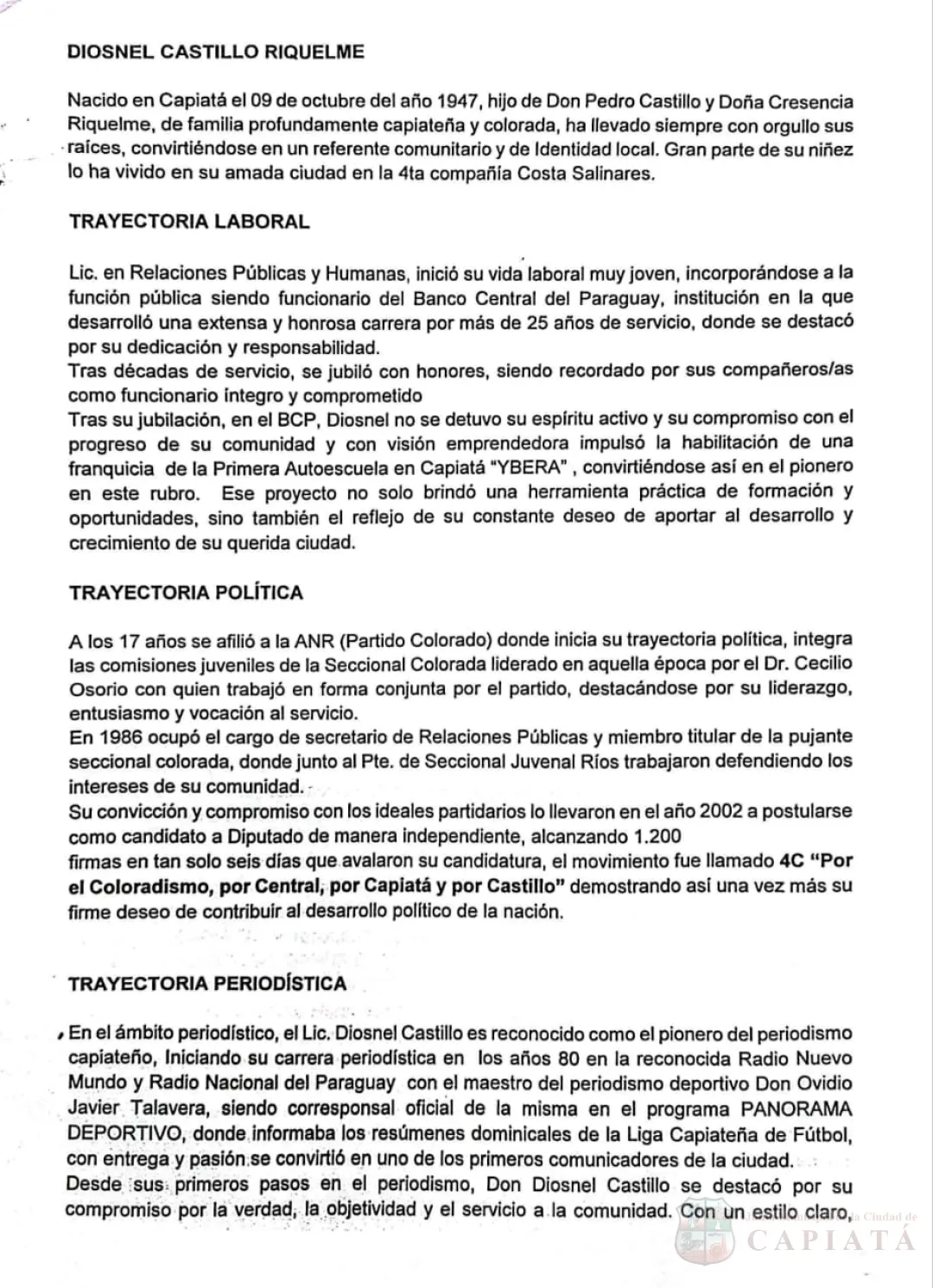 Foto 28 de Don Diosnel Castillo Riquelme, pionero del periodismo capiateño, declarado “Ciudadano Ilustre de la ciudad de Capiatá”