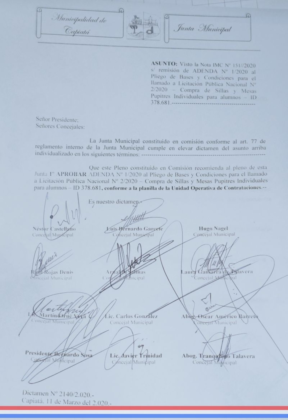 Foto 9 de Aprueban adenda al Pliego de Bases y Condiciones del llamado a Licitación Pública Nacional "Compra de sillas y mesas pupitres individuales para alumnos"