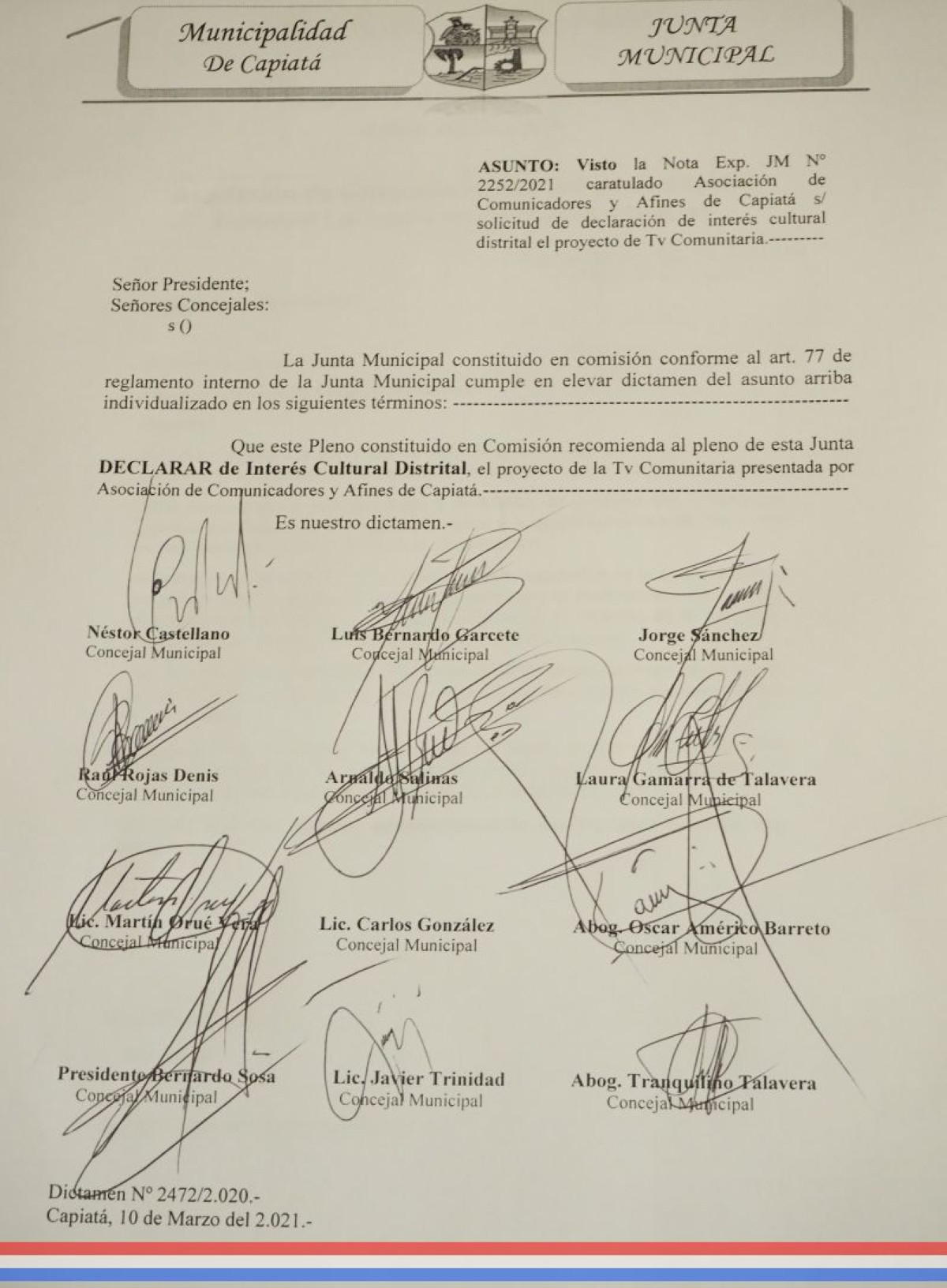 Foto 5 de Declaran de Interés Cultural Distrital al proyecto de Televisión Comunitaria, presentado por la Asociación de Comunicadores y Afines de Capiatá