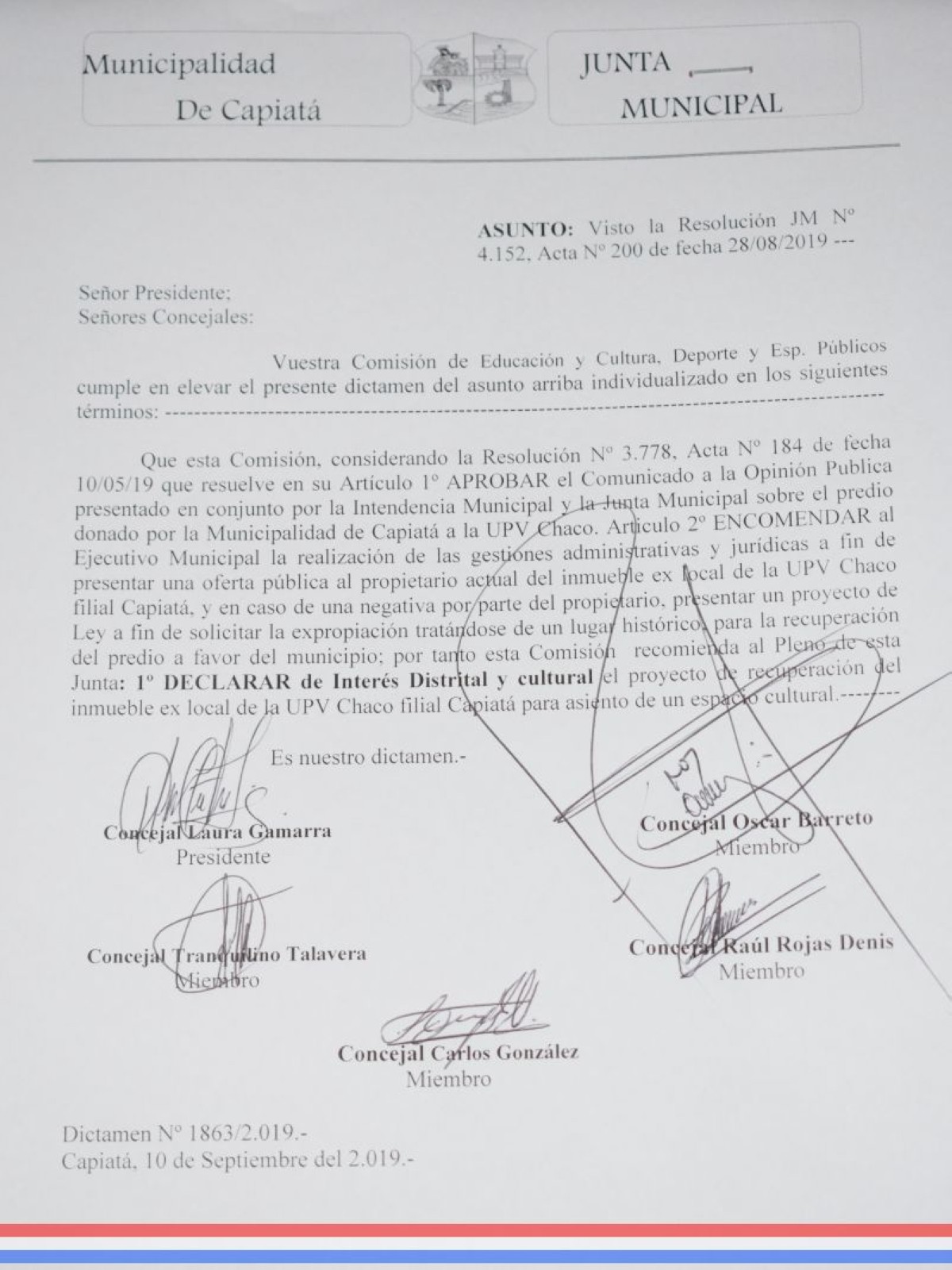 Foto 4 de Declaran de Interés Distrital y Cultural el proyecto de recuperación del inmueble ex local de la UPV Chaco filial Capiatá
