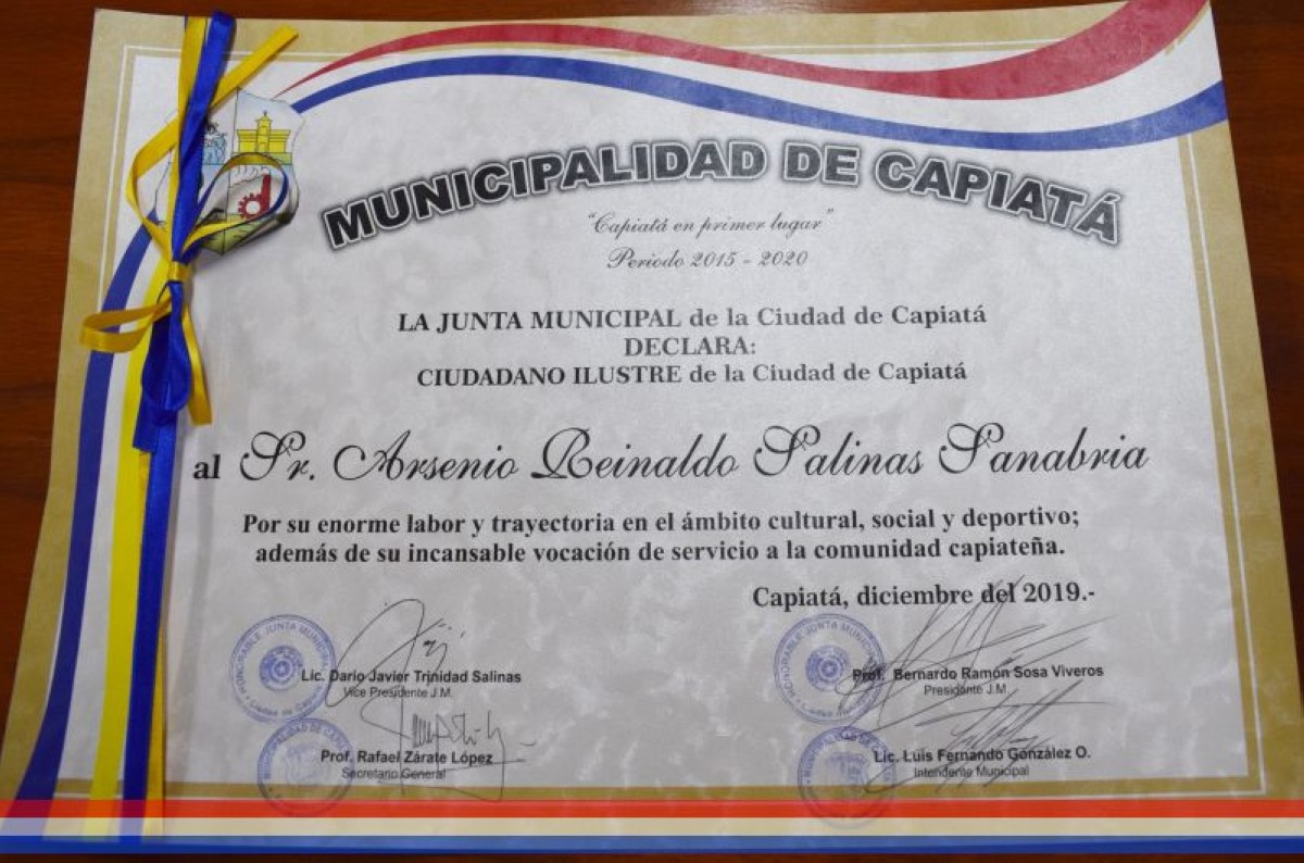 Foto 1 de Reconocimiento a Don Arsenio Salinas como "Ciudadano Ilustre de Capiatá"