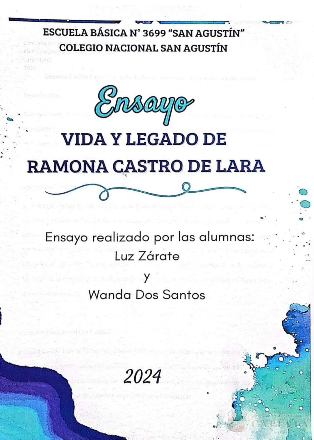 Concurso Estudiantil "La vida, obra y legado de Ramona Castro de Lara", trabajo del Col. Nac. San Agustín